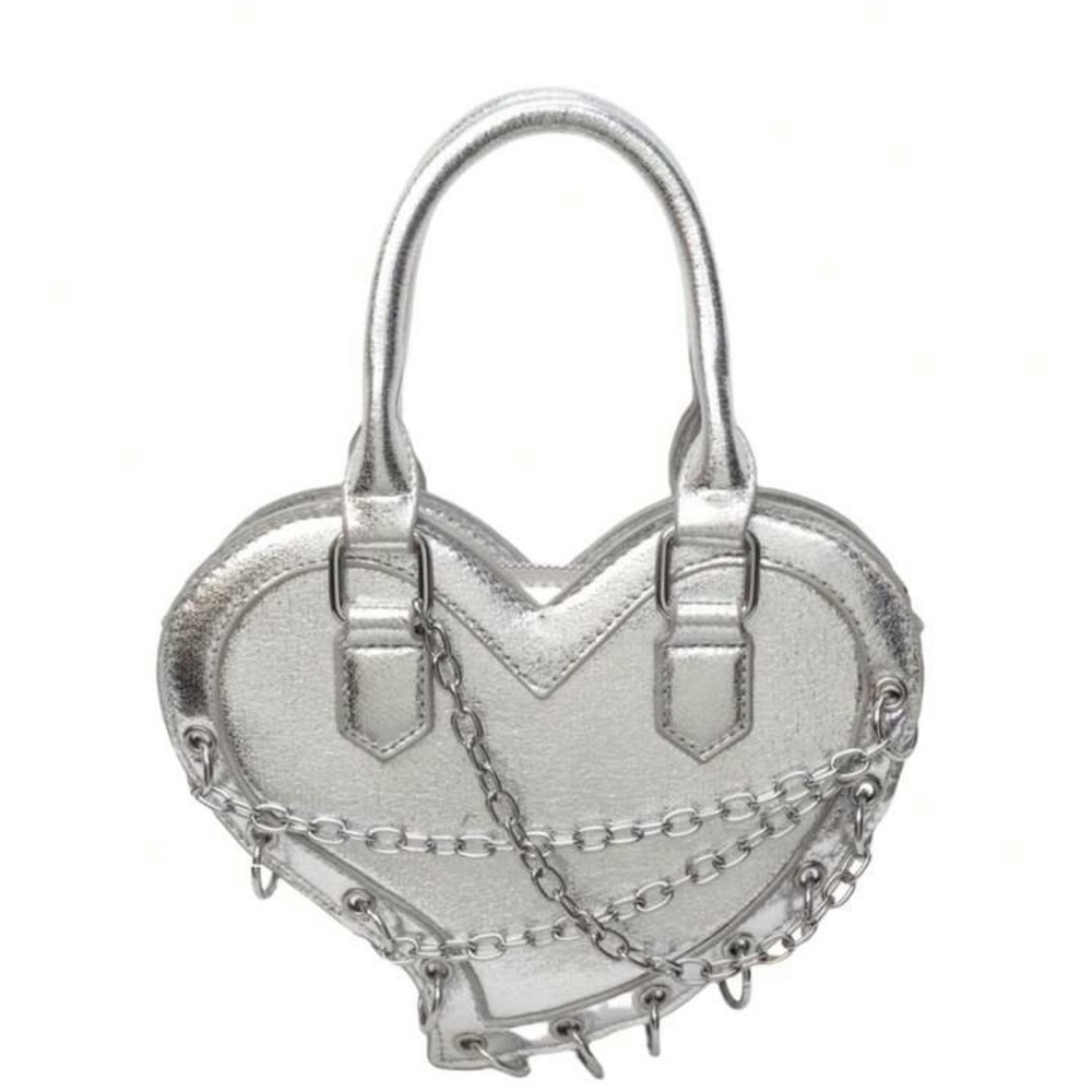 Glamorous Silver Mini Heart Bag with Chain Detailing